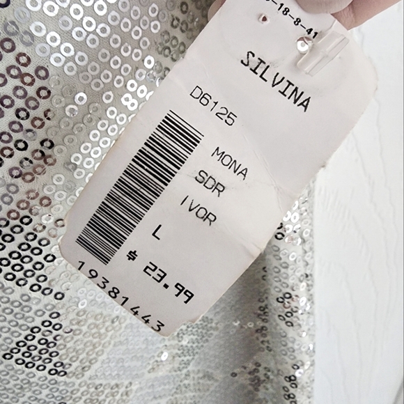 NWT Sequin Dress White & Silver Size L - Picture 2 of 5